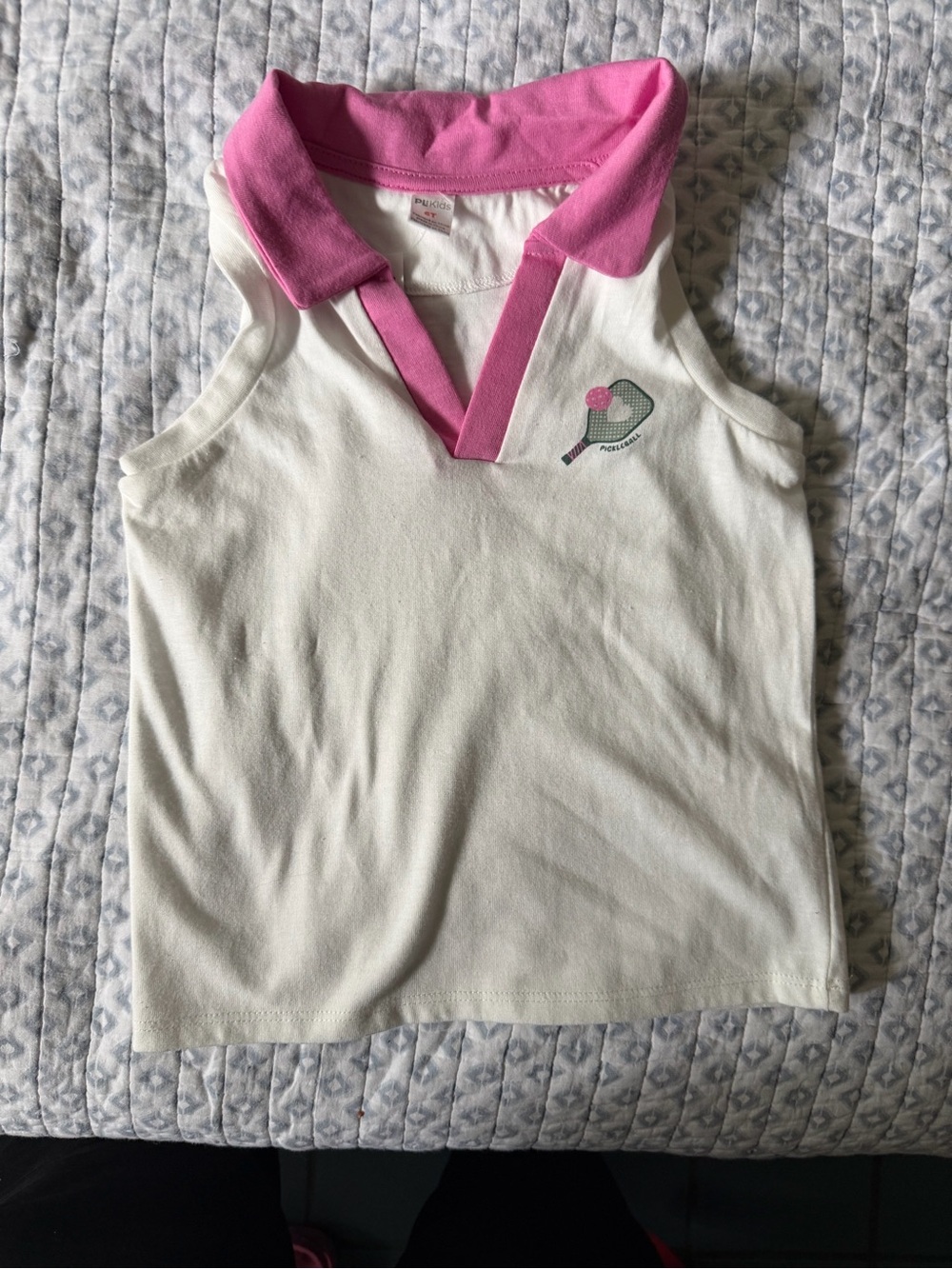 Girls White & Pink Sleeveless Polo Tank Top